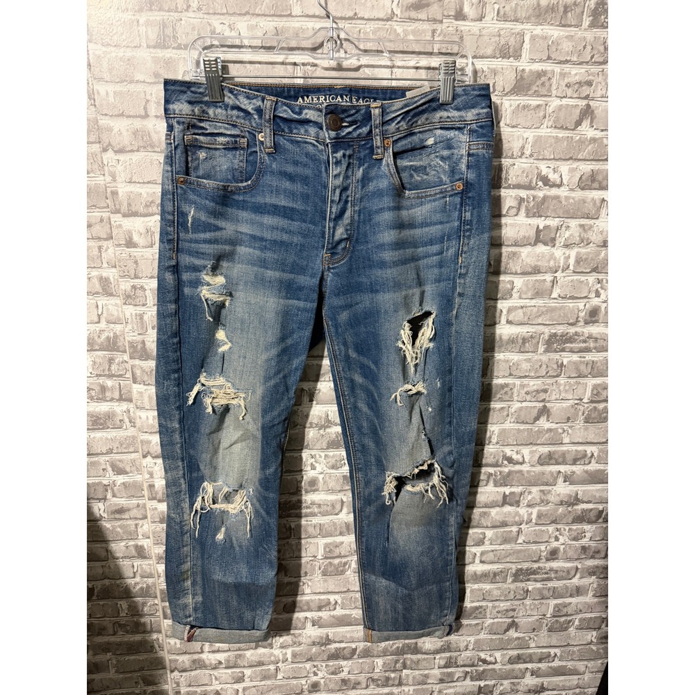 American Eagle Tomgirl Jeans Womens 6 Distressed Medium Wash Ripped Stretch